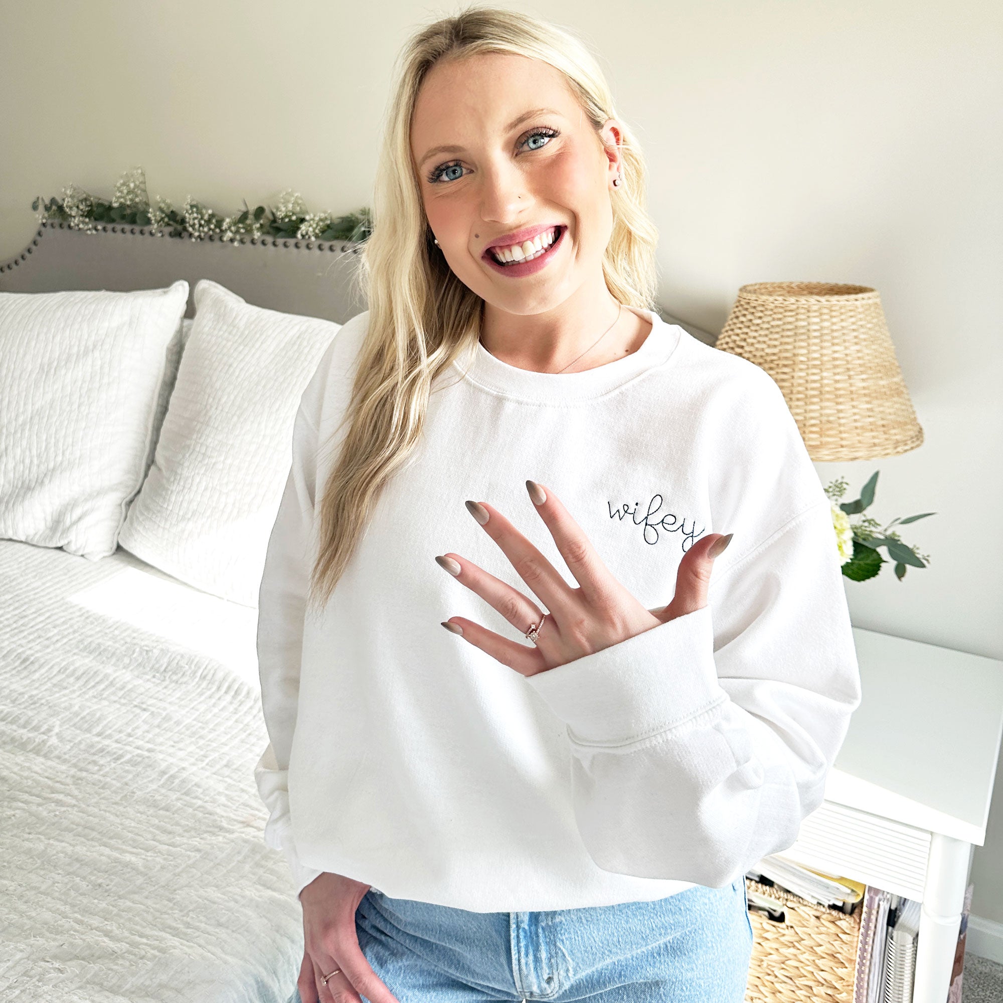 Custom Bridal Embroidered Crewneck Sweatshirt Custom Bridal Embroidered Crewneck Sweatshirt