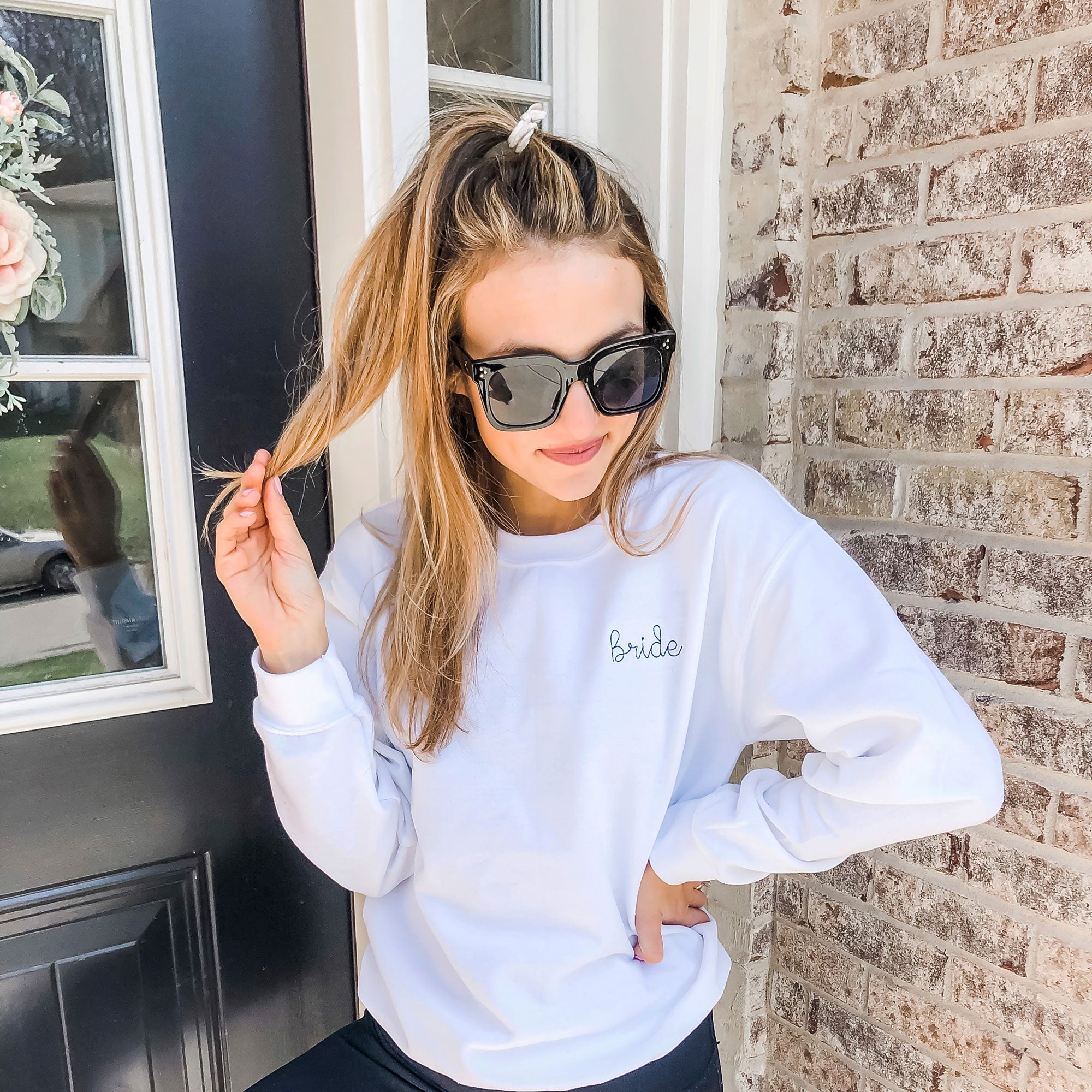 Custom Bridal Embroidered Crewneck Sweatshirt Custom Bridal Embroidered Crewneck Sweatshirt