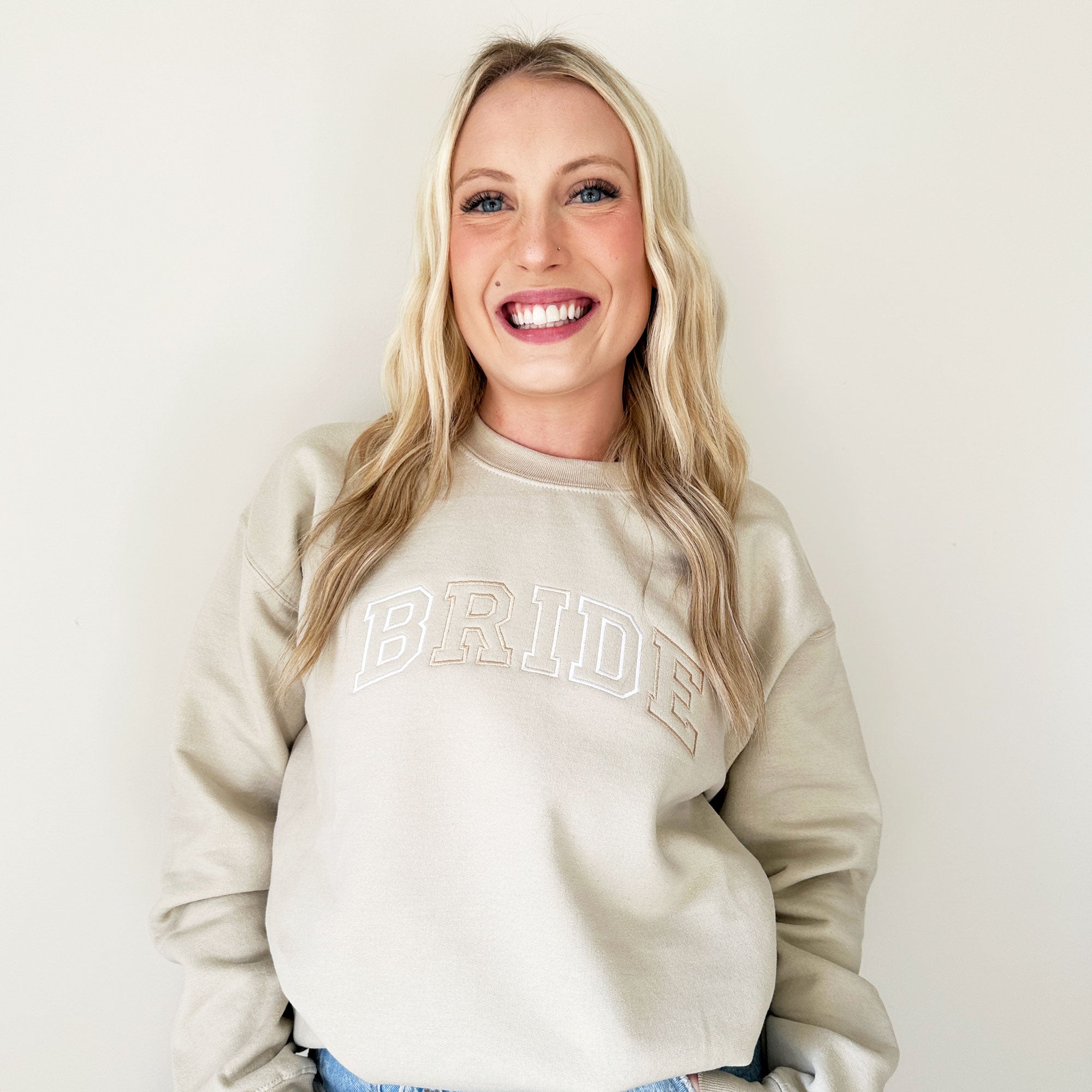 Neutral Embroidered BRIDE Athletic Block Gemma Sweatshirt Neutral Embroidered BRIDE Athletic Block Gemma Sweatshirt