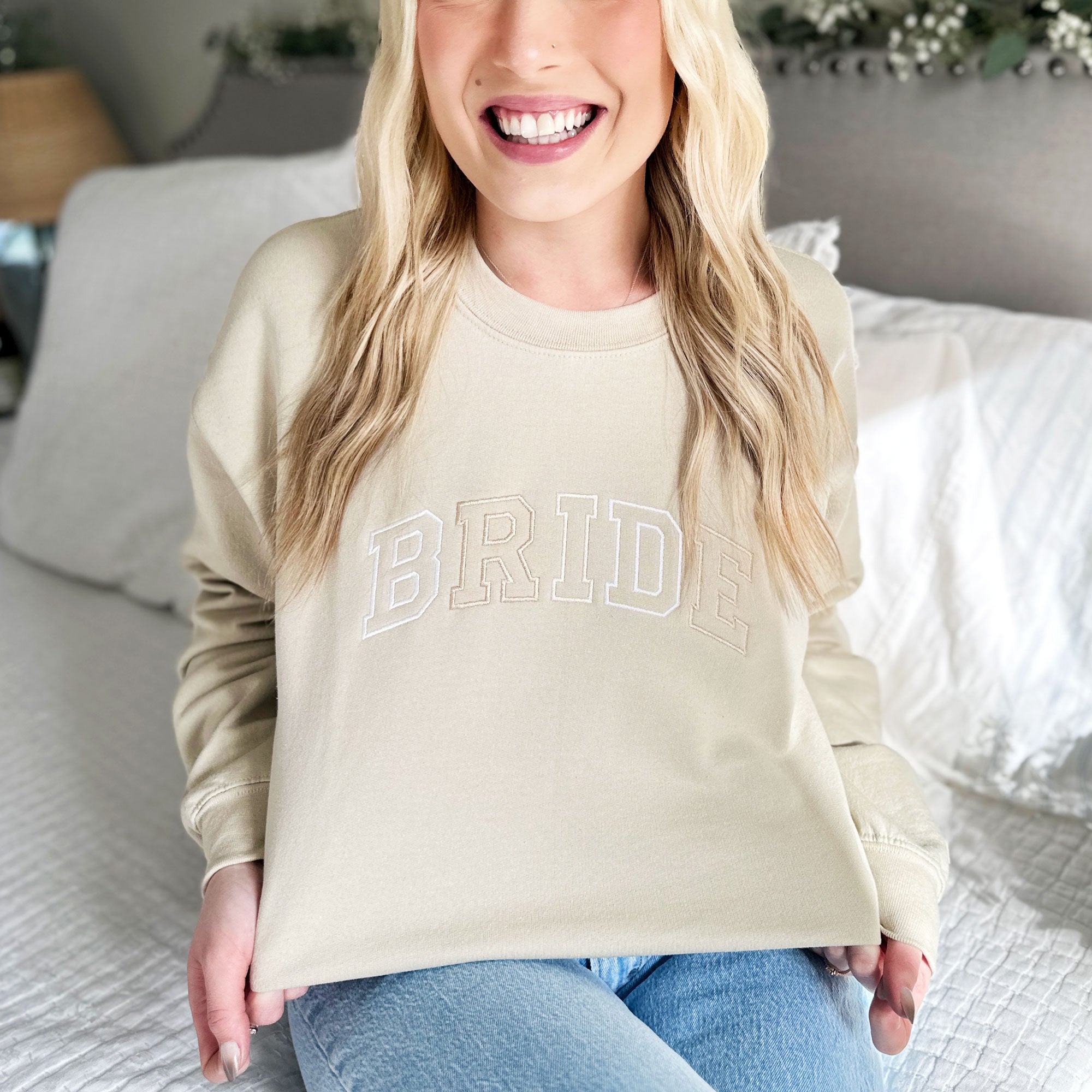Neutral Embroidered BRIDE Athletic Block Gemma Sweatshirt Neutral Embroidered BRIDE Athletic Block Gemma Sweatshirt