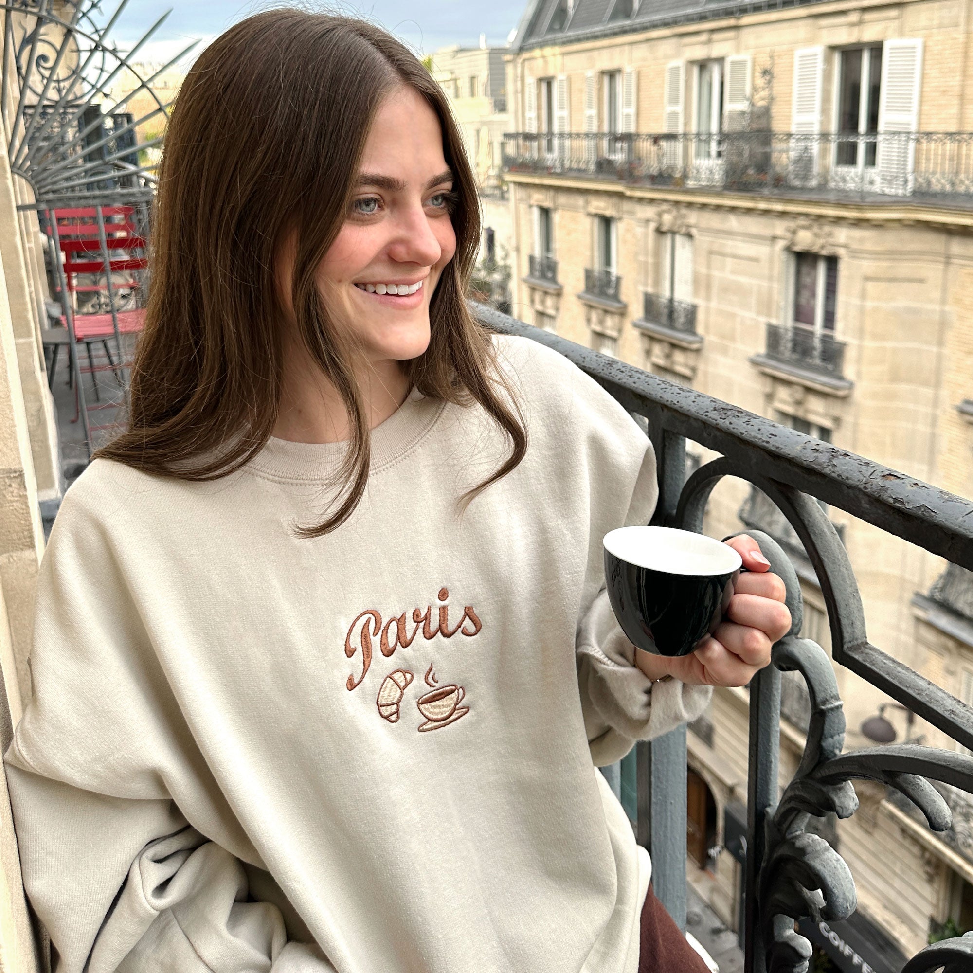 Embroidered Paris France Sweatshirt | French Croissant Sweatshirt Embroidered Paris France Sweatshirt | French Croissant Sweatshirt