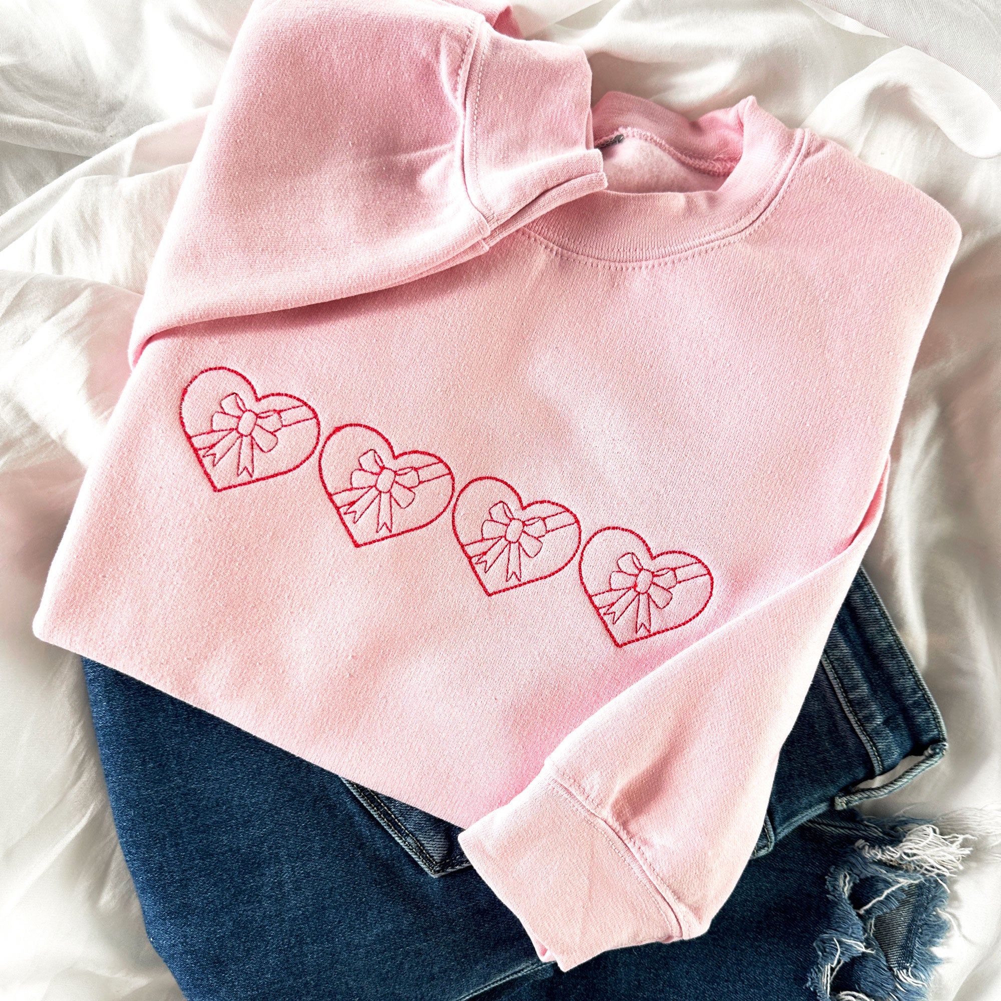 Valentine’s Stitched Heart Boxes Embroidered Gemma Sweatshirt Valentine’s Stitched Heart Boxes Embroidered Gemma Sweatshirt
