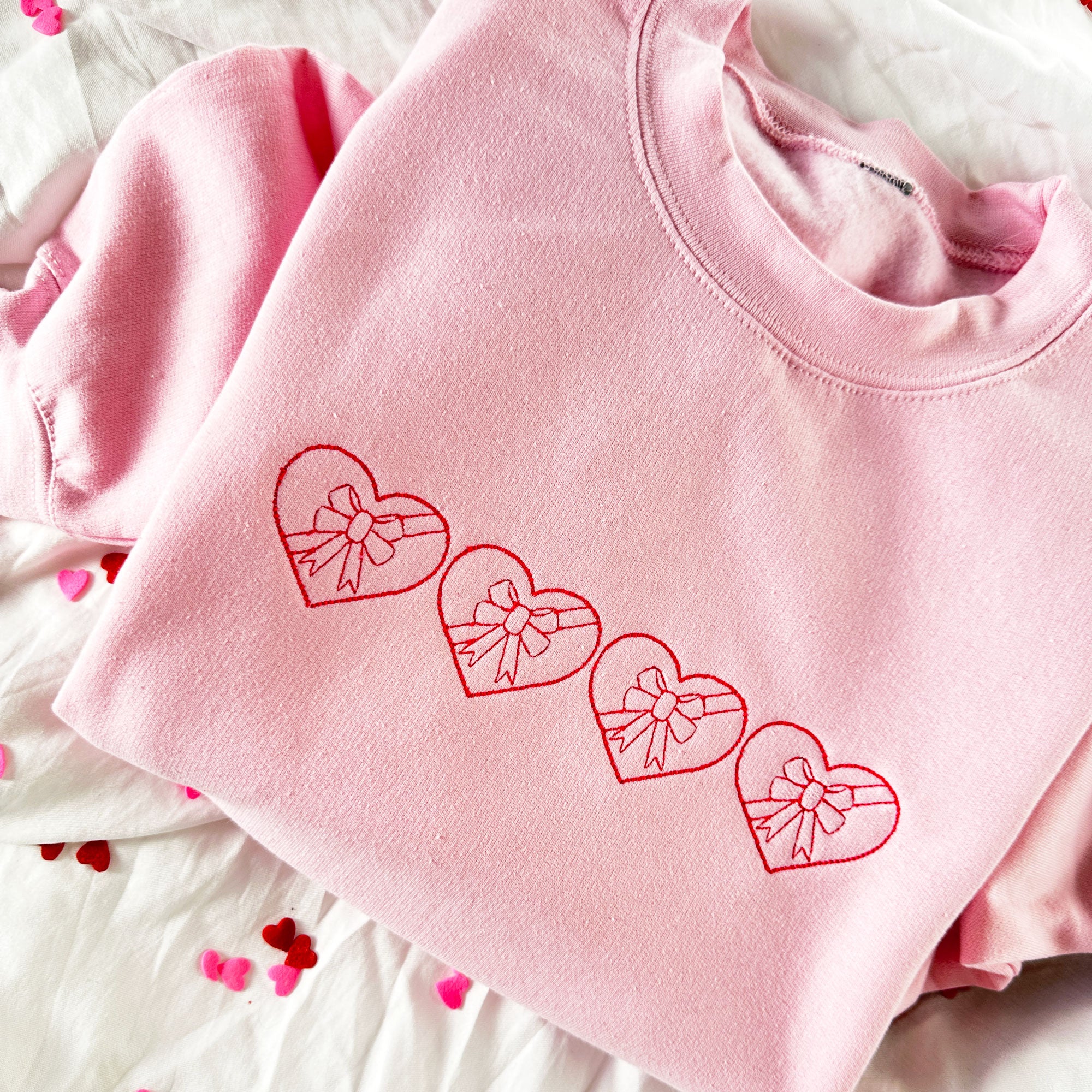 Valentine’s Stitched Heart Boxes Embroidered Gemma Sweatshirt Valentine’s Stitched Heart Boxes Embroidered Gemma Sweatshirt