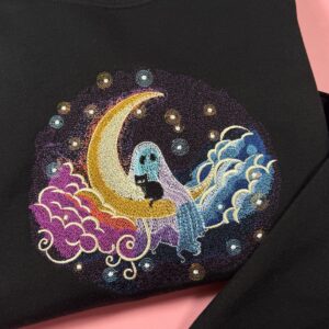 Moon and Ghost Embroidered Sweatshirt