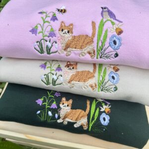 Cute Cat in Wildflower Garden Embroidered Sweatshirt 1 Cute Cat in Wildflower Garden Embroidered Sweatshirt 1.jpg