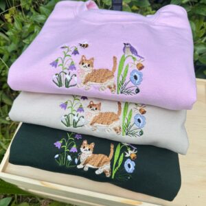 Cute Cat in Wildflower Garden Embroidered Sweatshirt 2 Cute Cat in Wildflower Garden Embroidered Sweatshirt 2.jpg