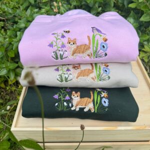 Cute Cat in Wildflower Garden Embroidered Sweatshirt 3 Cute Cat in Wildflower Garden Embroidered Sweatshirt 3.jpg