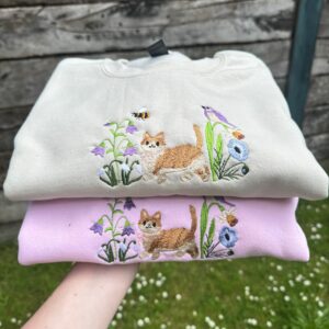 Cute Cat in Wildflower Garden Embroidered Sweatshirt 4 Cute Cat in Wildflower Garden Embroidered Sweatshirt 4.jpg