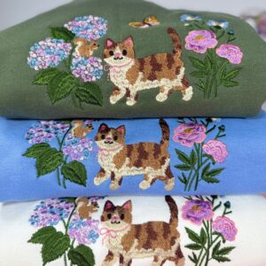 Cottagecore Cat in Wildflowers Embroidered Sweatshirt
