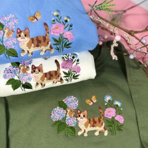 Cottagecore Cat in Wildflowers Embroidered Sweatshirt 1 Cottagecore Cat in Wildflowers Embroidered Sweatshirt 2.jpg