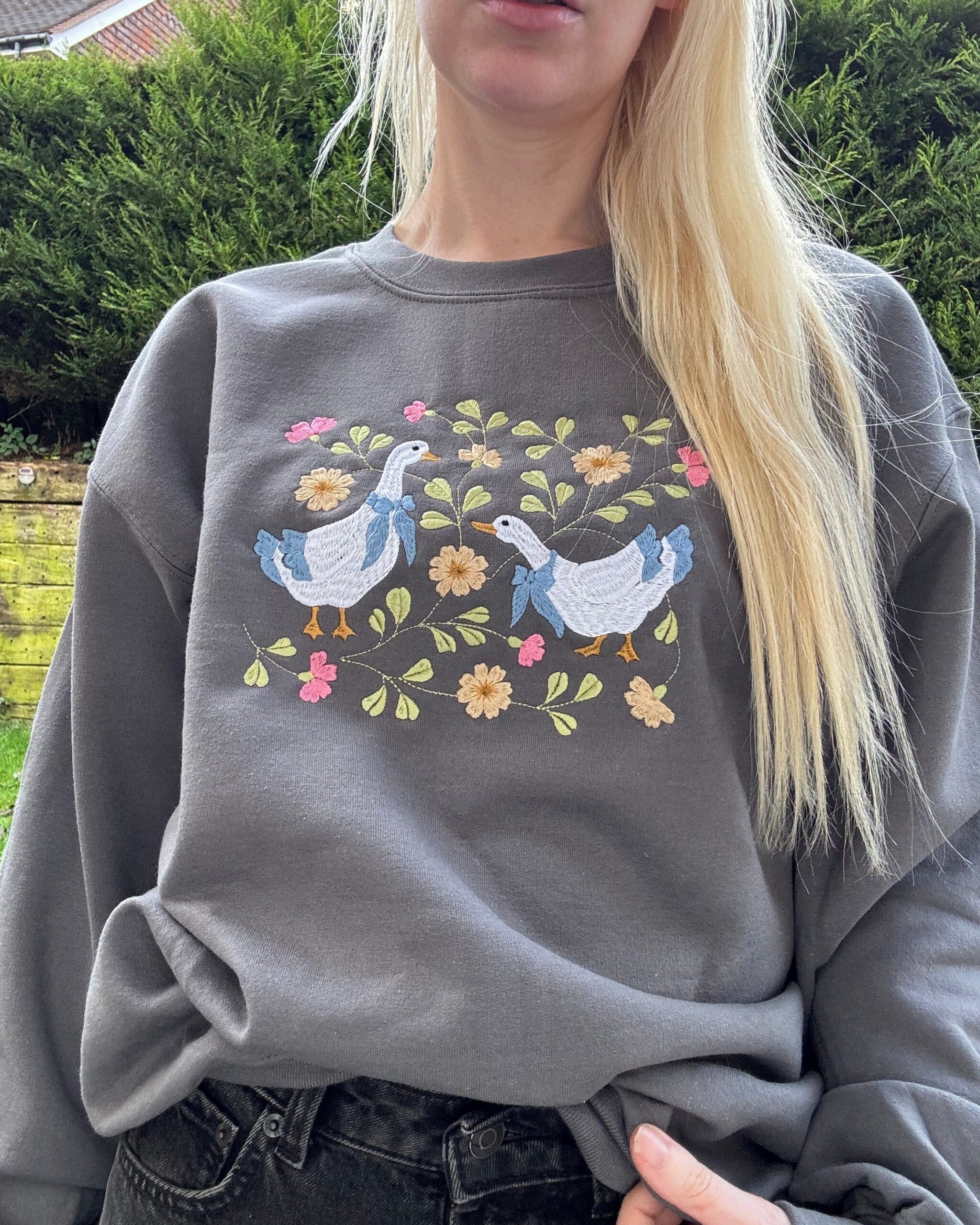 Spring Geese Embroidered Sweatshirt Spring Geese Embroidered Sweatshirt