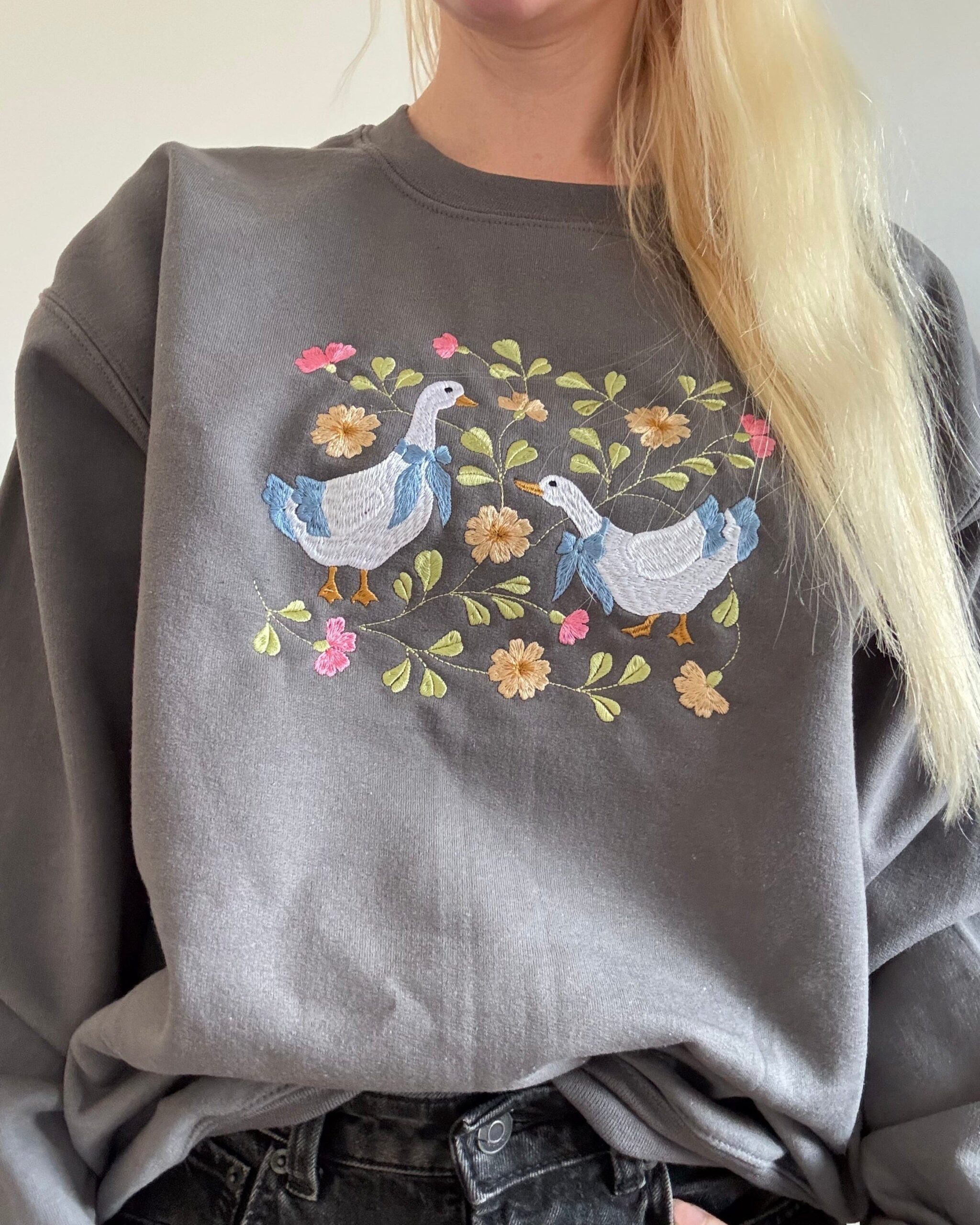 Spring Geese Embroidered Sweatshirt Spring Geese Embroidered Sweatshirt