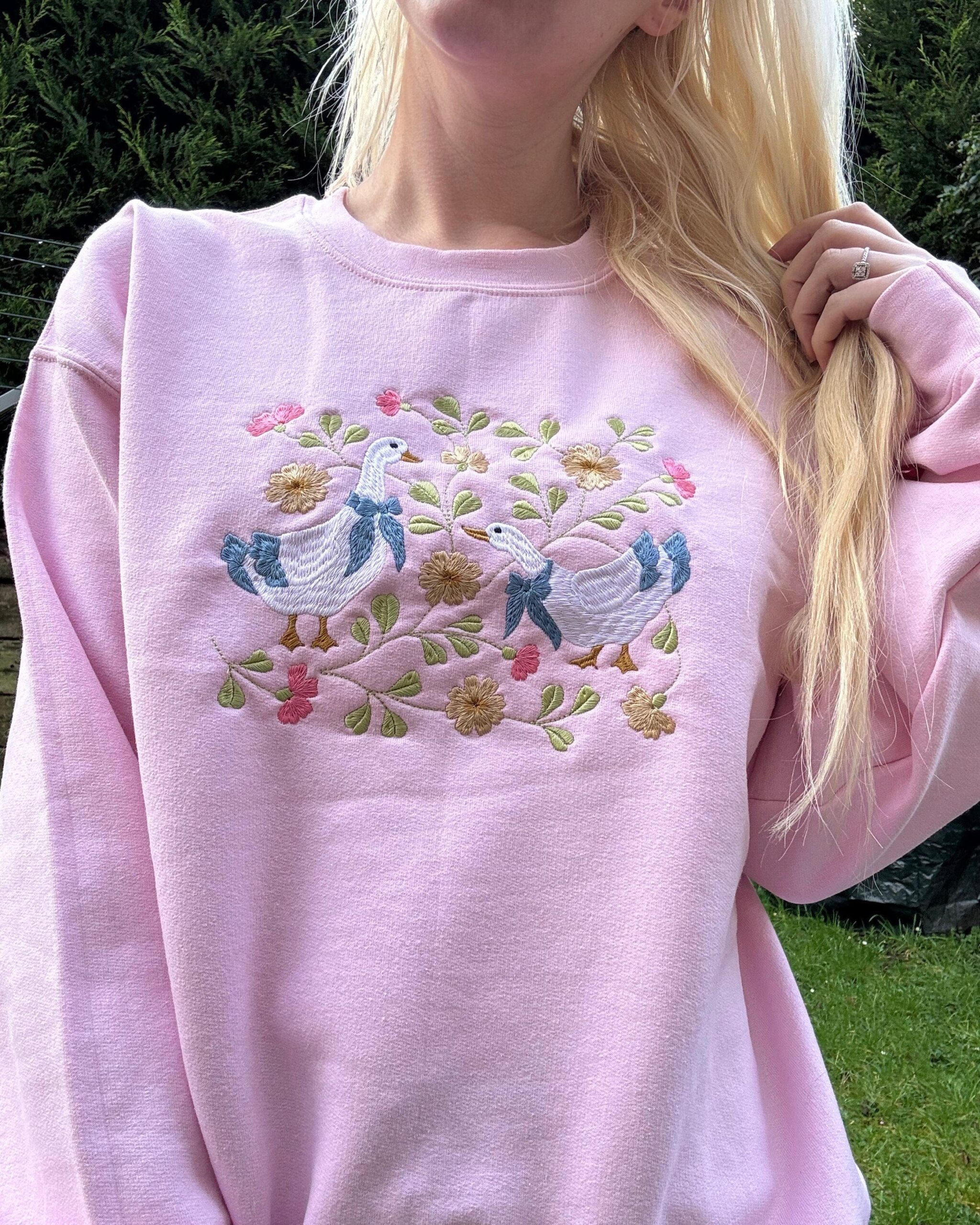 Spring Geese Embroidered Sweatshirt Spring Geese Embroidered Sweatshirt