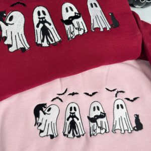 Cute Ghost and Cat Embroidered Sweatshirt