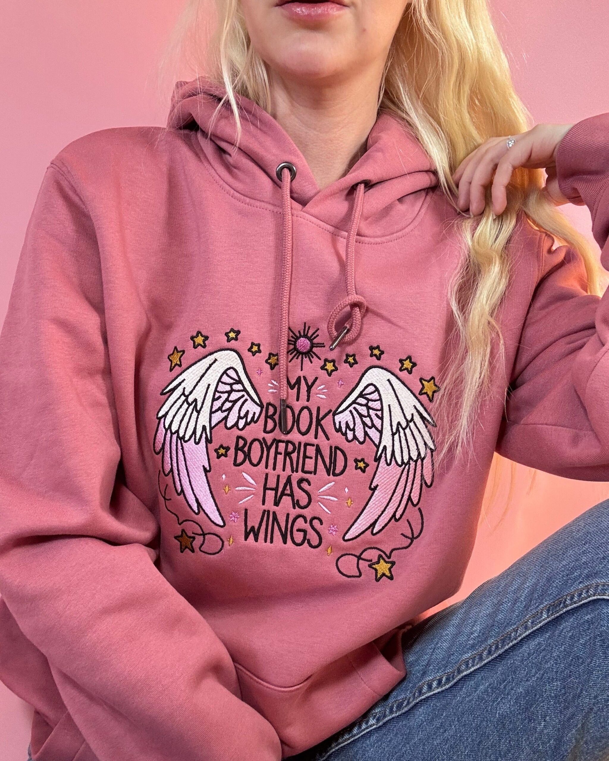 My Book Boyfriend has Wings Premium Embroidered Sweatshirt My Book Boyfriend has Wings Premium Embroidered Sweatshirt