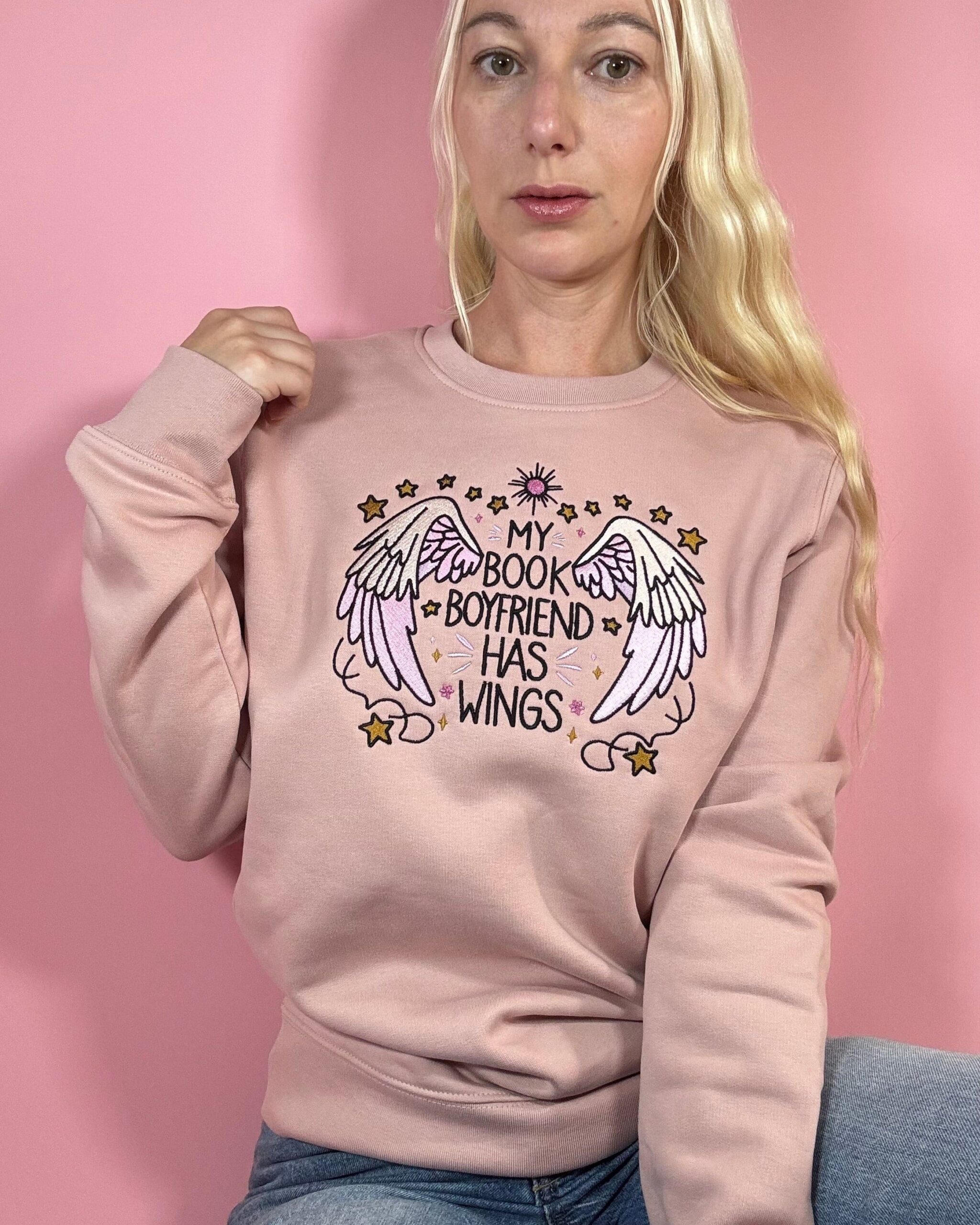 My Book Boyfriend has Wings Premium Embroidered Sweatshirt My Book Boyfriend has Wings Premium Embroidered Sweatshirt