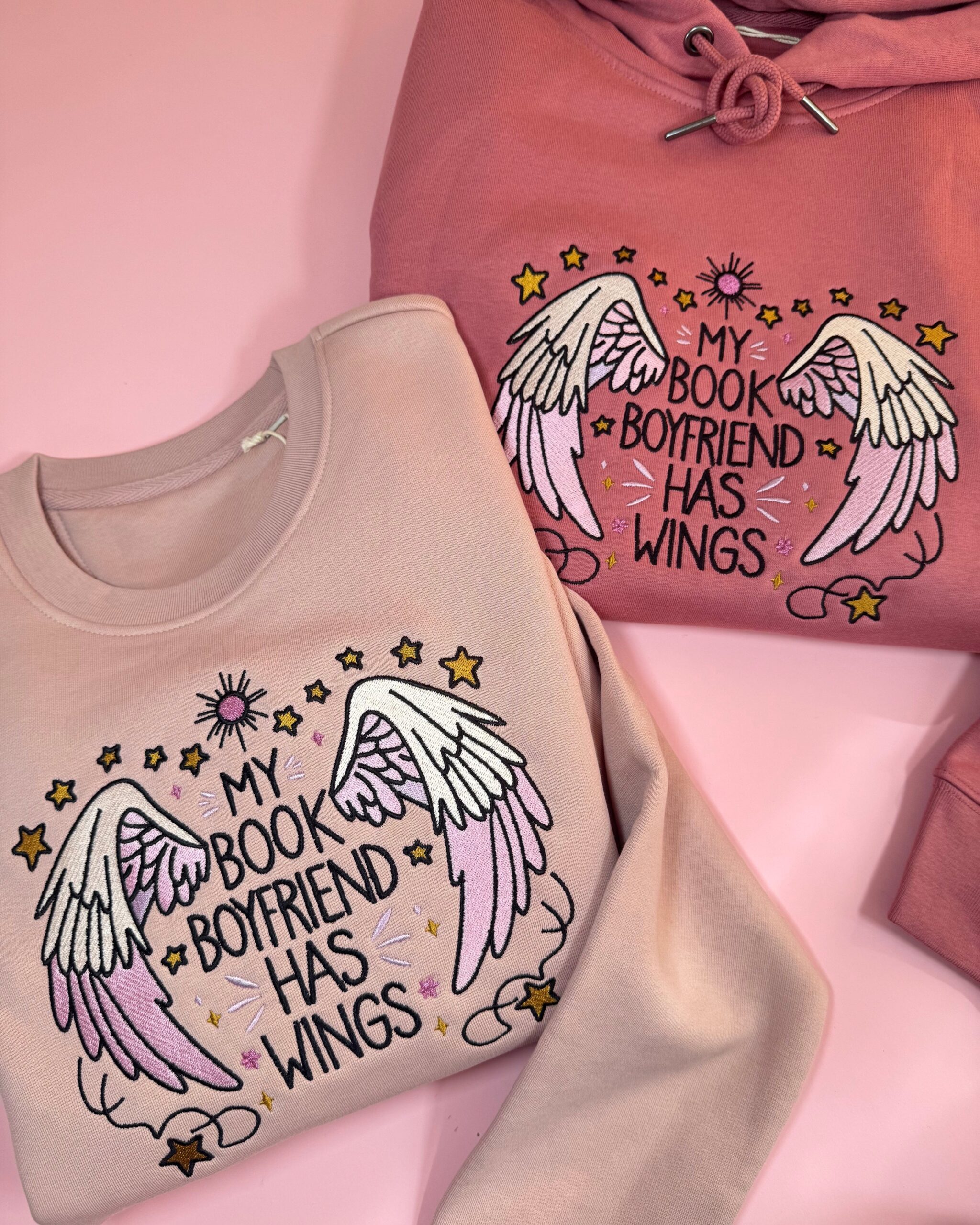 My Book Boyfriend has Wings Premium Embroidered Sweatshirt My Book Boyfriend has Wings Premium Embroidered Sweatshirt