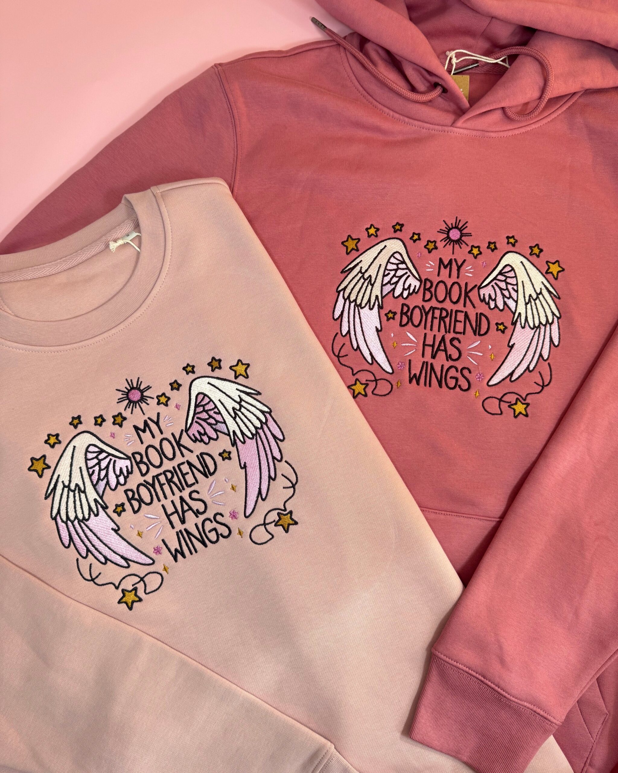 My Book Boyfriend has Wings Premium Embroidered Sweatshirt My Book Boyfriend has Wings Premium Embroidered Sweatshirt