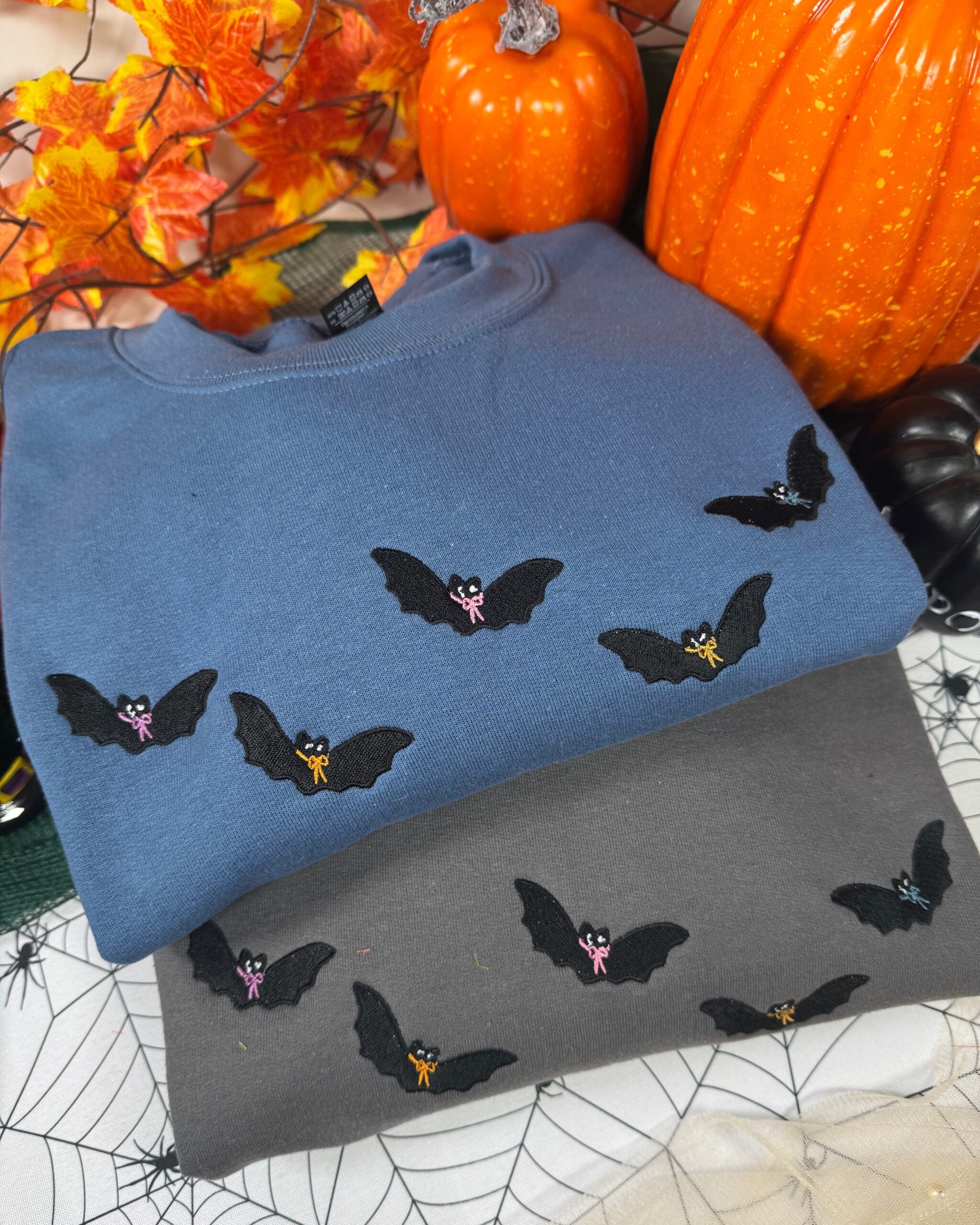 Spooky Bats with Bows Embroidered Sweatshirt Spooky Bats with Bows Embroidered Sweatshirt