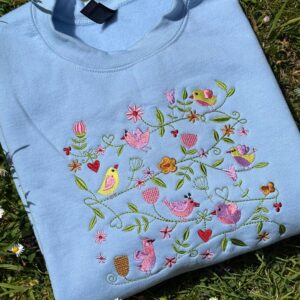 Spring Birds Embroidered Sweatshirt