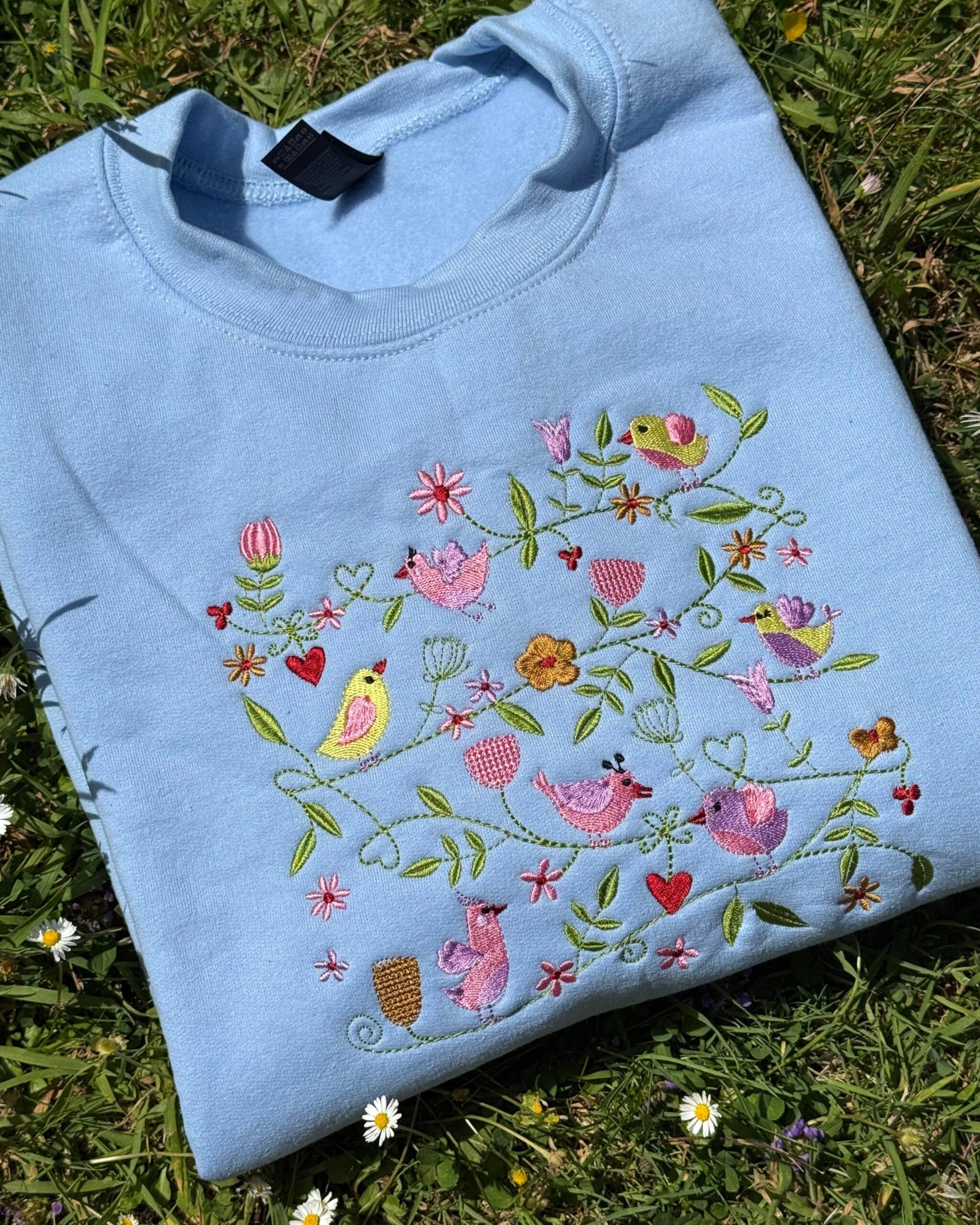 Spring Birds Embroidered Sweatshirt Spring Birds Embroidered Sweatshirt