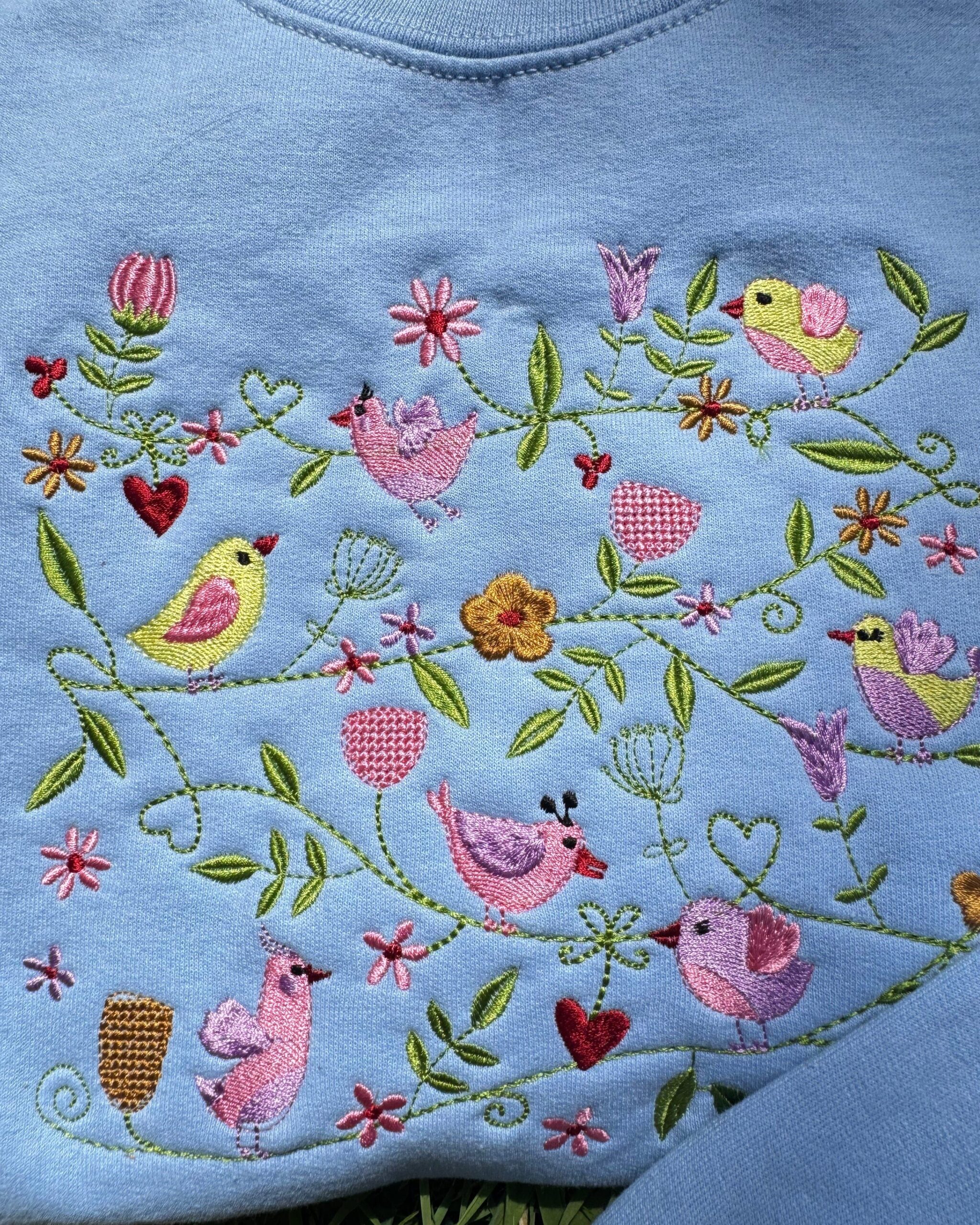 Spring Birds Embroidered Sweatshirt Spring Birds Embroidered Sweatshirt