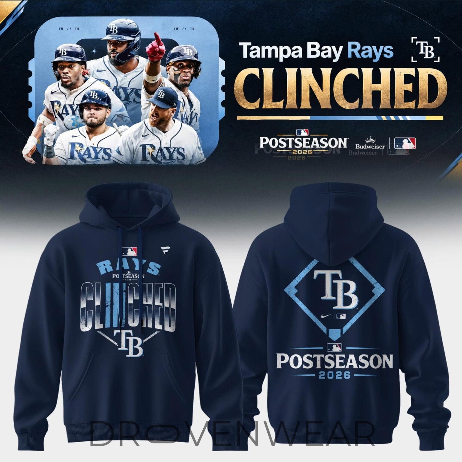 Tampa Bay Rays 2026 MLB Postseason Clinched Fan Hoodie Tampa Bay Rays 2026 MLB Postseason Clinched Fan Hoodie