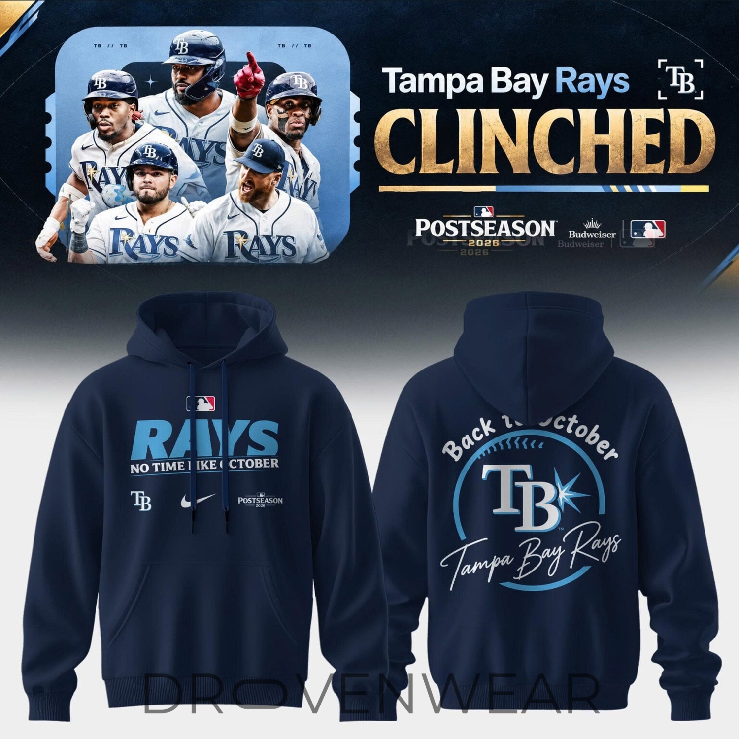 Tampa Bay Rays 2026 MLB Postseason Clinched Fan Hoodie Tampa Bay Rays 2026 MLB Postseason Clinched Fan Hoodie