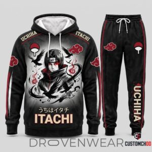 Itachi Uchiha Anime Graphic Tracksuit Set – Hoodie & Jogger Pants