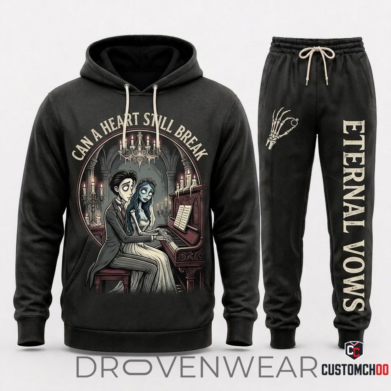 Corpse Bride Gothic Cartoon Vintage Halloween Hoodie & Pants Set