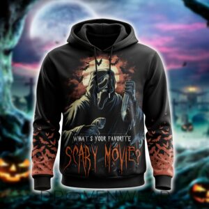 Halloween Ghost Mask Horror Graphic Hoodie – Spooky Season Scary Movie Gift