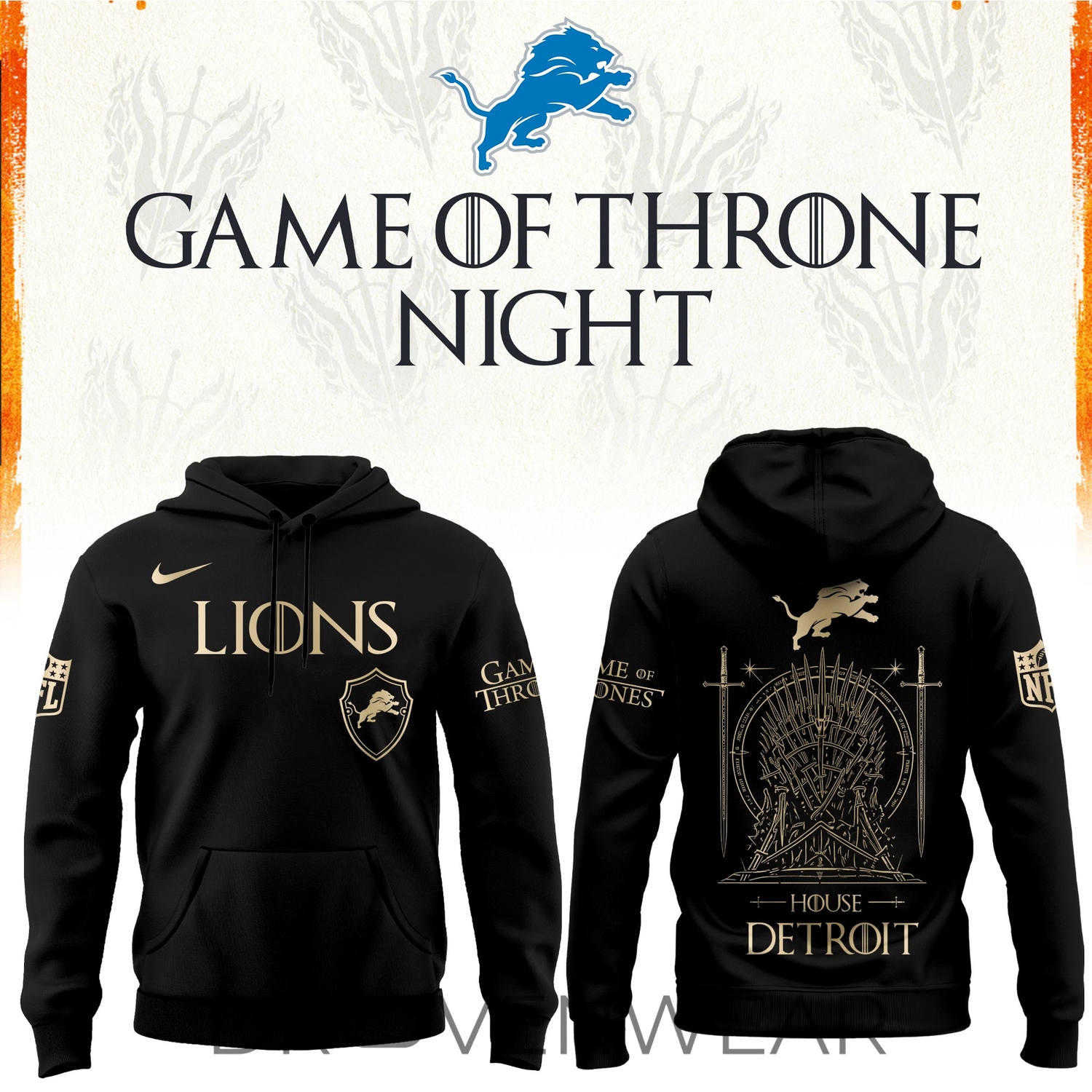 Detroit Football x Game Of Thrones Night Hoodie Detroit Football x Game Of Thrones Night Hoodie