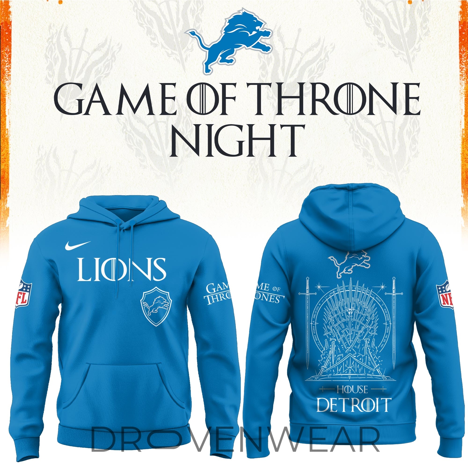 Detroit Football x Game Of Thrones Night Hoodie Detroit Football x Game Of Thrones Night Hoodie