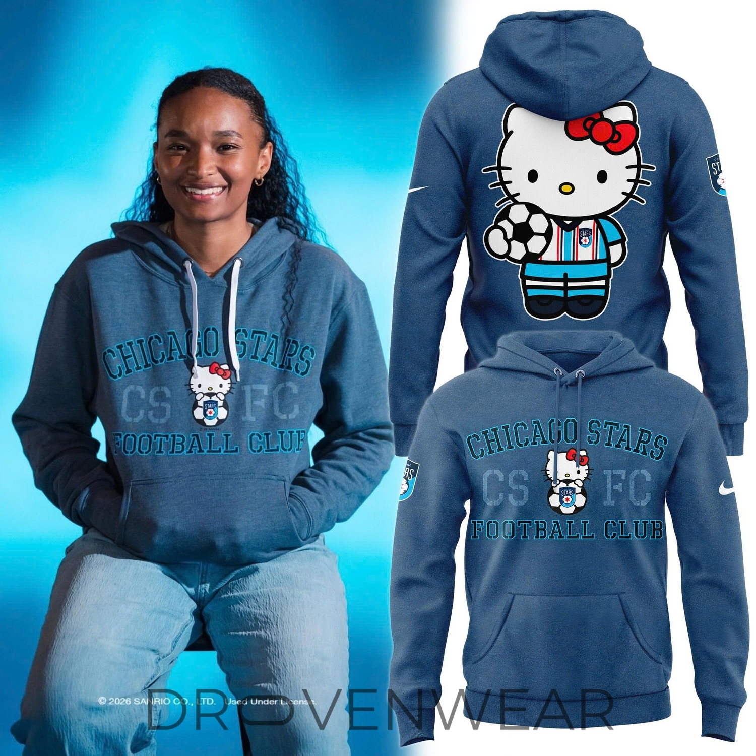 Unisex Chicago Stars Football Club Hoodie – Sanrio Cute Hello Kitty Back Print Fleece Sportswear For Men And Women Unisex Chicago Stars Football Club Hoodie – Sanrio Cute Hello Kitty Back Print Fleece Sportswear For Men And Women