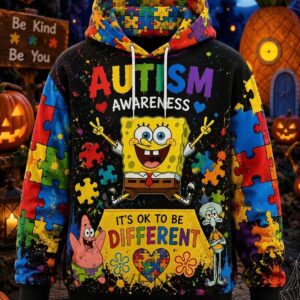 The Autism x Spongebob It’s Ok To Be Different 3D Hoodie