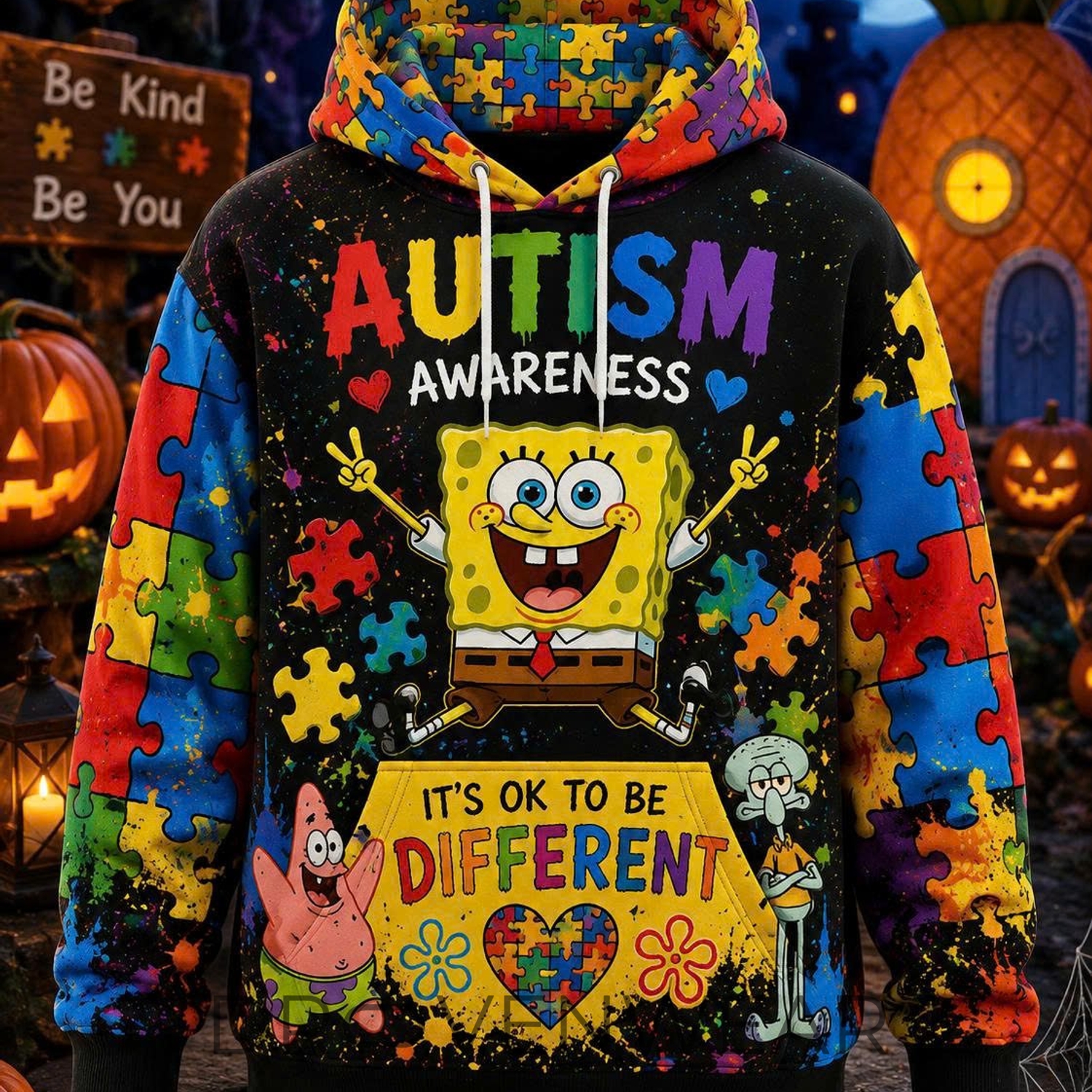 The Autism x Spongebob It’s Ok To Be Different 3D Hoodie The Autism x Spongebob It’s Ok To Be Different 3D Hoodie