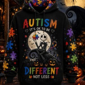 Autism Awareness Jack Skellington It’s Ok To Be Different 3D Hoodie