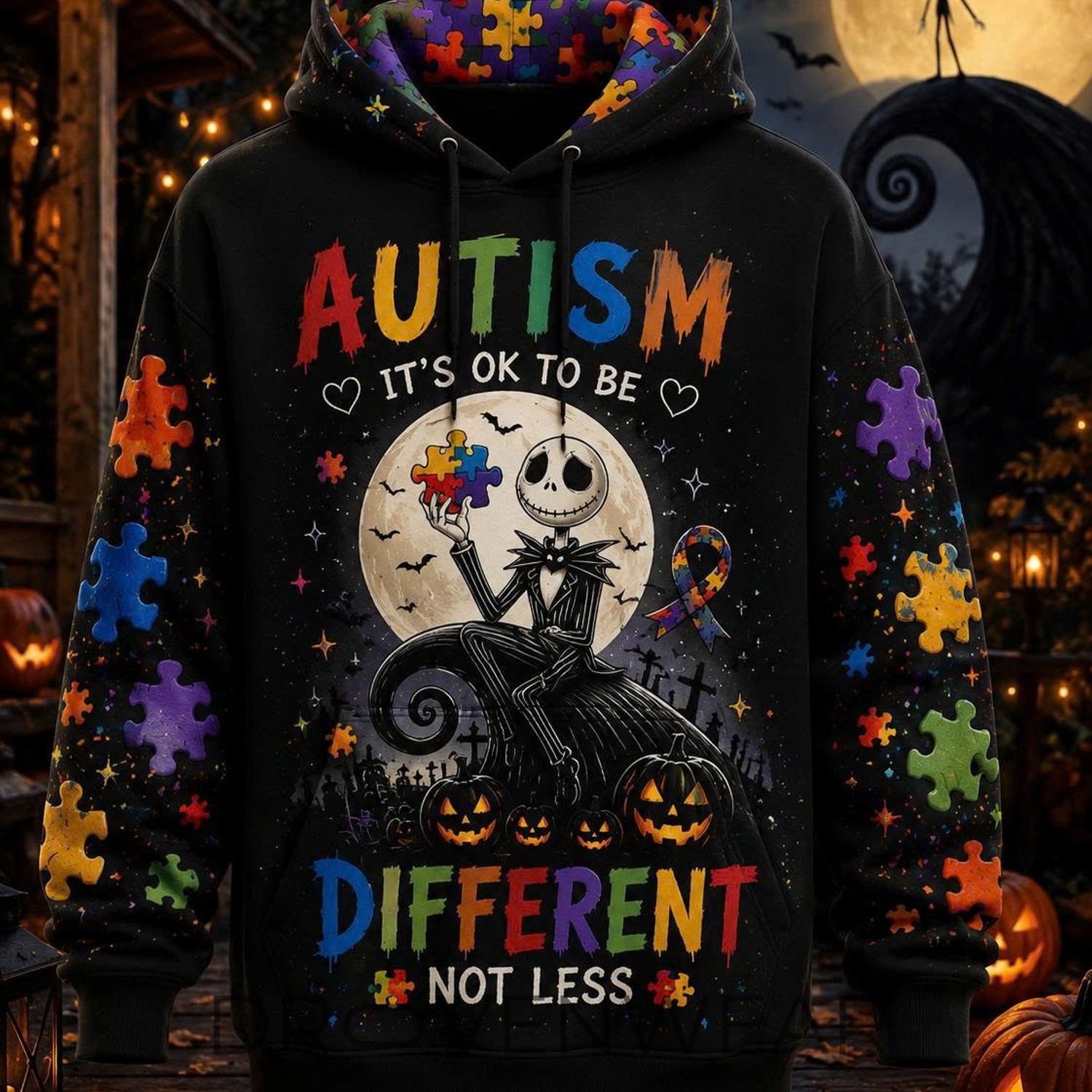 Autism Awareness Jack Skellington It’s Ok To Be Different 3D Hoodie Autism Awareness Jack Skellington It’s Ok To Be Different 3D Hoodie