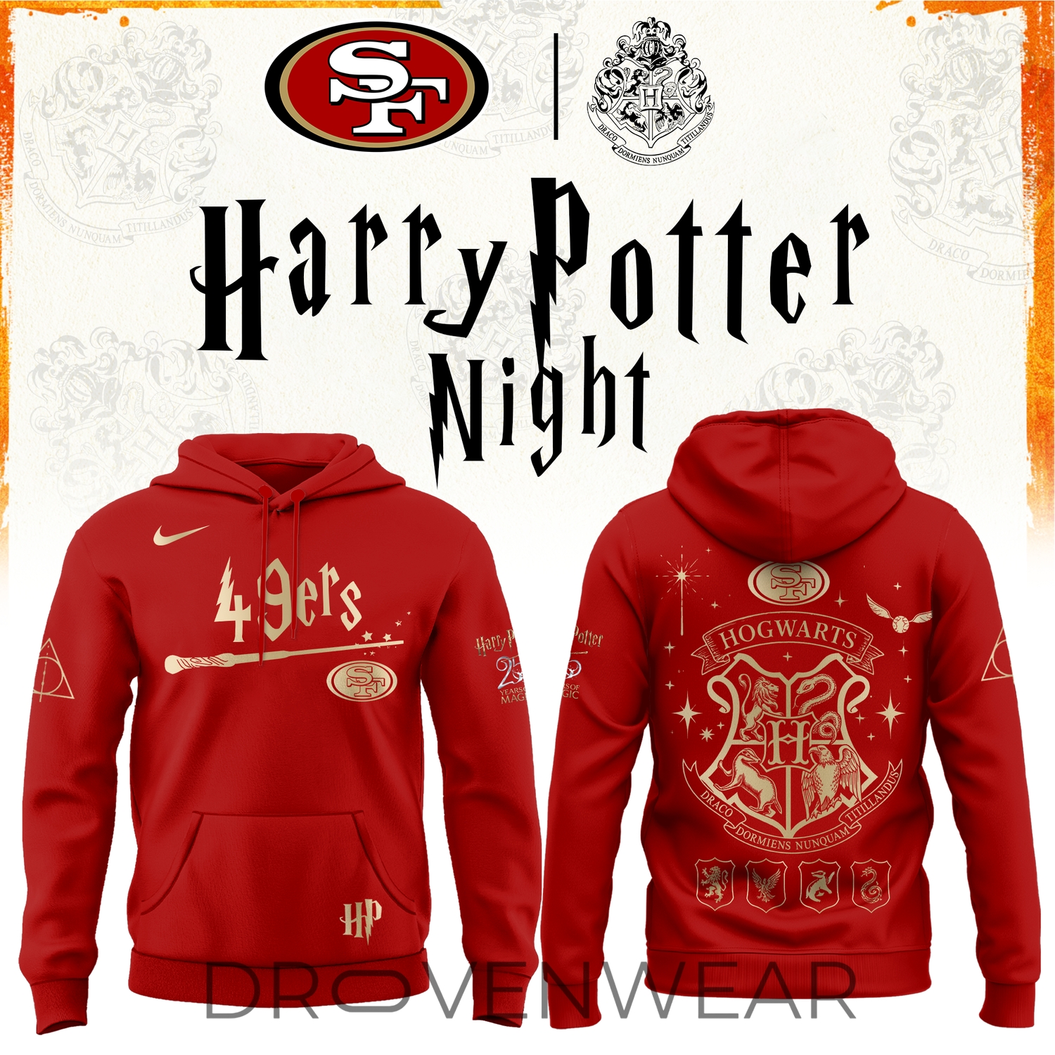 San Francisco 49ers 2026 Harry Potter 25 Years Celebration Alternate Design Hoodie San Francisco 49ers 2026 Harry Potter 25 Years Celebration Alternate Design Hoodie