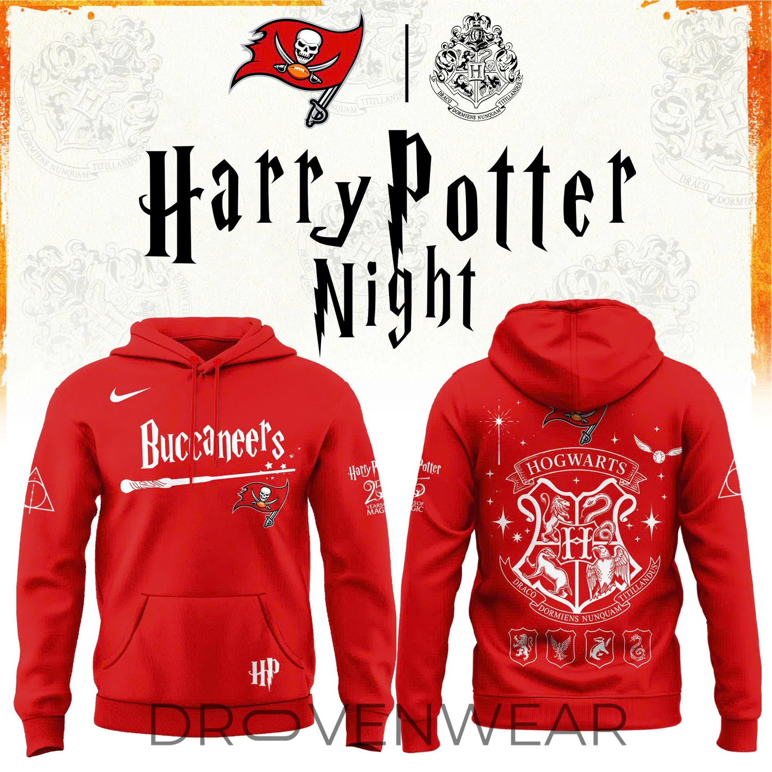 Tampa Bay Buccaneers 2026 Harry Potter 25 Years Celebration Alternate Design Hoodie Tampa Bay Buccaneers 2026 Harry Potter 25 Years Celebration Alternate Design Hoodie