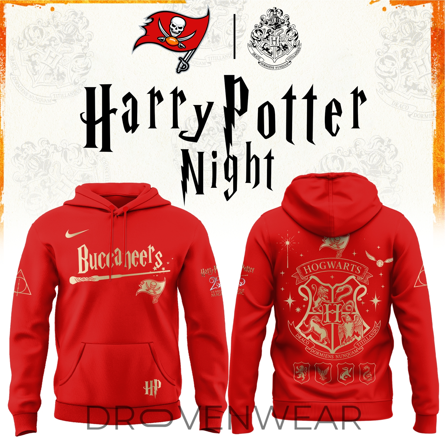 Tampa Bay Buccaneers 2026 Harry Potter 25 Years Celebration Alternate Design Hoodie Tampa Bay Buccaneers 2026 Harry Potter 25 Years Celebration Alternate Design Hoodie