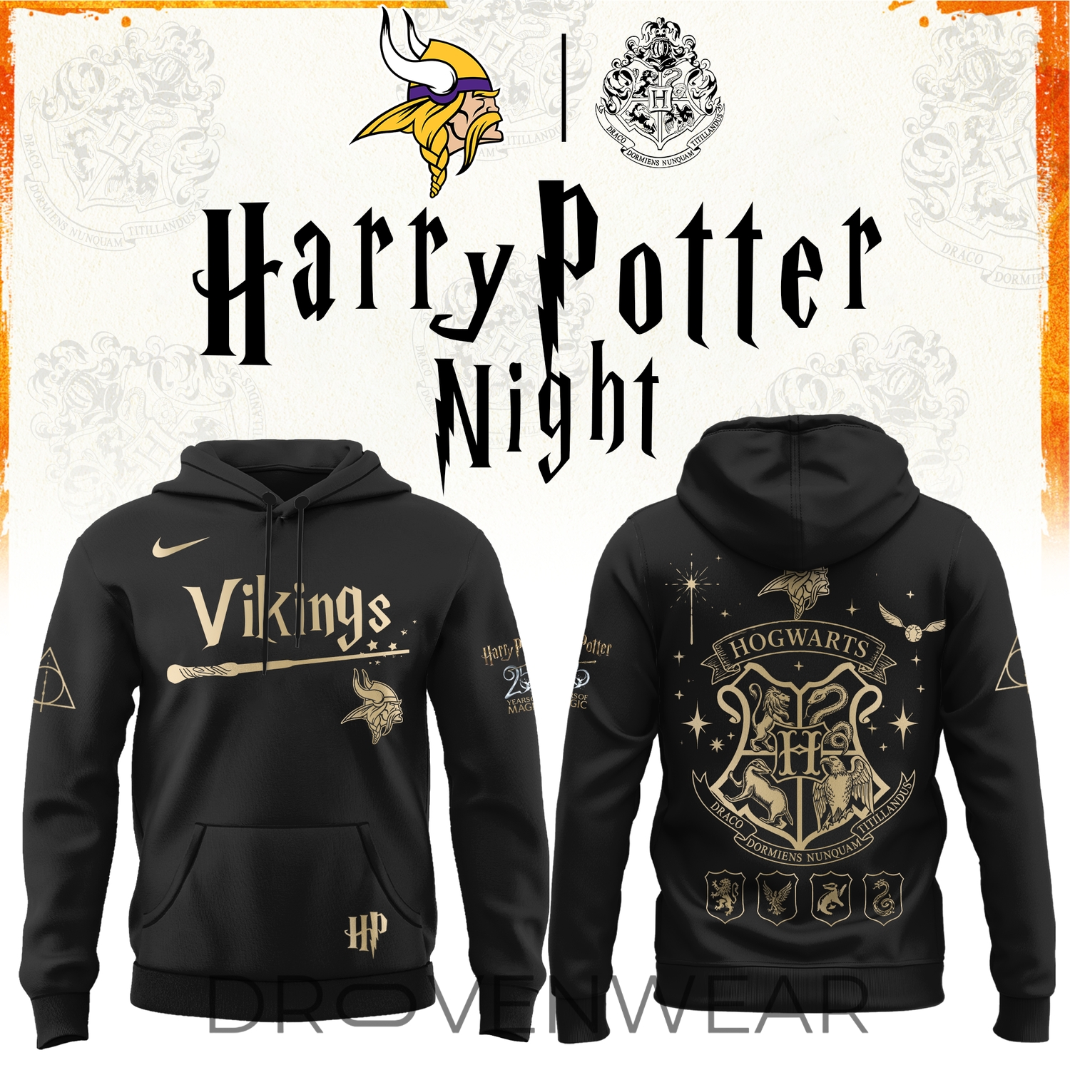 2026 Minnesota Vikings Harry Potter 25th Anniversary Special Edition Football Hoodie 2026 Minnesota Vikings Harry Potter 25th Anniversary Special Edition Football Hoodie