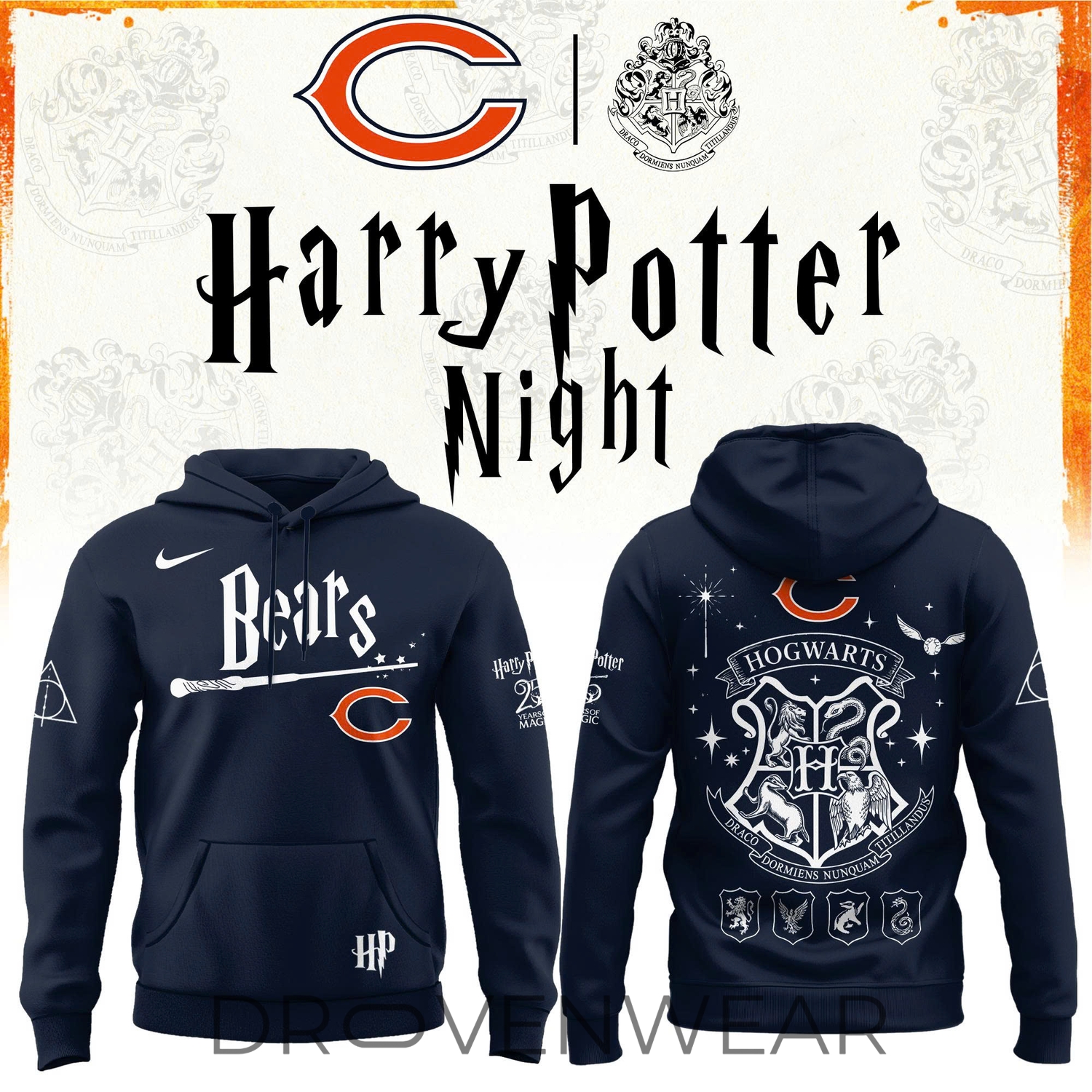 Chicago Bears 2026 Harry Potter 25 Years Celebration Alternate Design Hoodie Chicago Bears 2026 Harry Potter 25 Years Celebration Alternate Design Hoodie