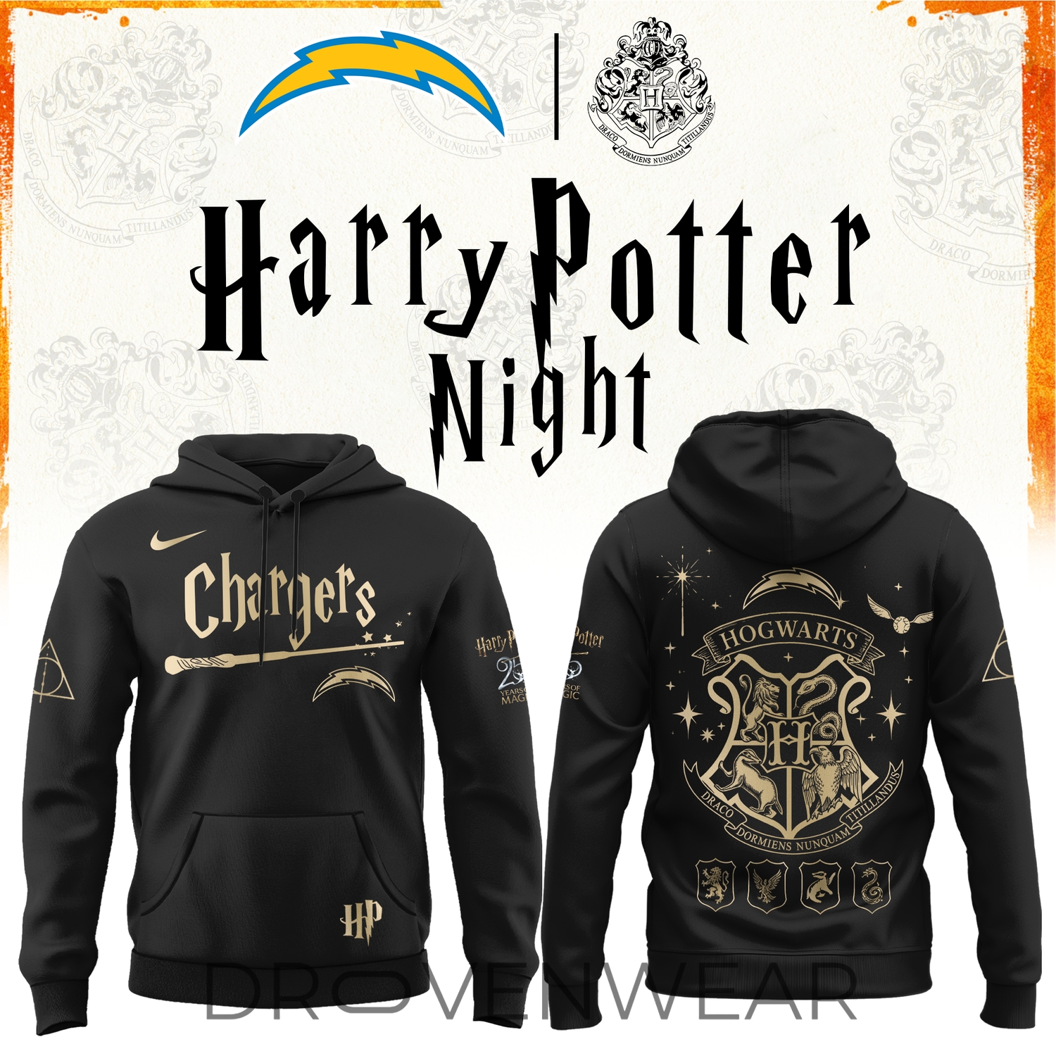 2026 Los Angeles Chargers Harry Potter 25th Anniversary Special Edition Football Hoodie 2026 Los Angeles Chargers Harry Potter 25th Anniversary Special Edition Football Hoodie