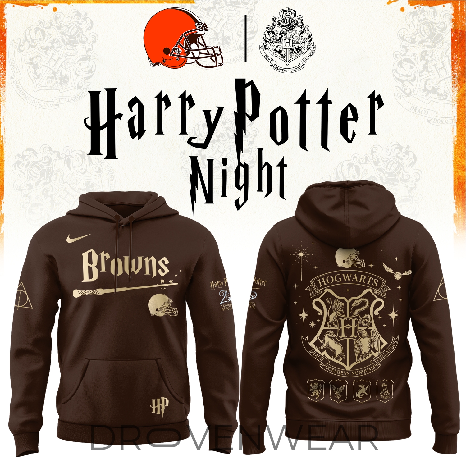 Cleveland Browns 2026 Harry Potter 25 Years Celebration Alternate Design Hoodie Cleveland Browns 2026 Harry Potter 25 Years Celebration Alternate Design Hoodie