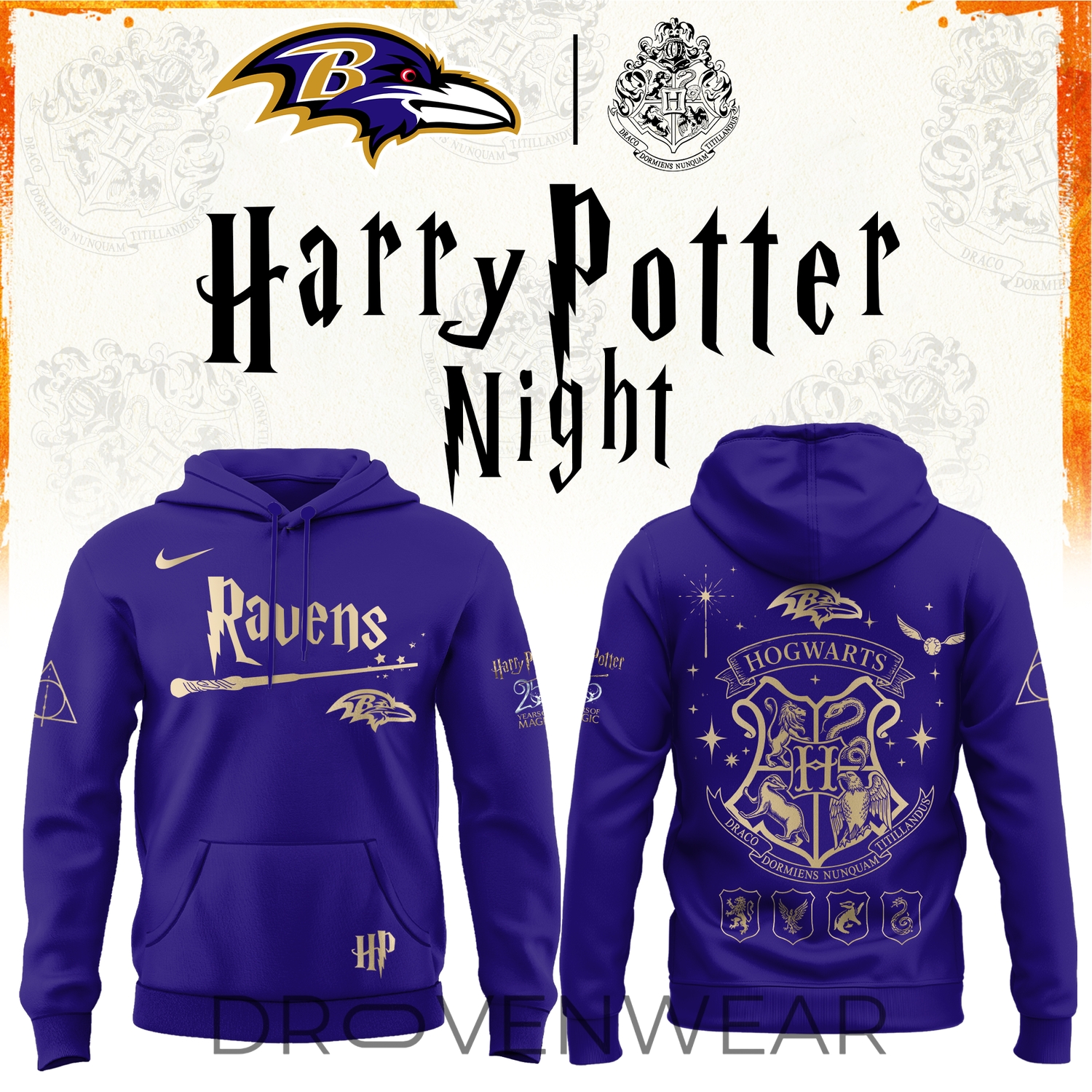 Baltimore Ravens 2026 Harry Potter 25 Years Celebration Alternate Design Hoodie Baltimore Ravens 2026 Harry Potter 25 Years Celebration Alternate Design Hoodie