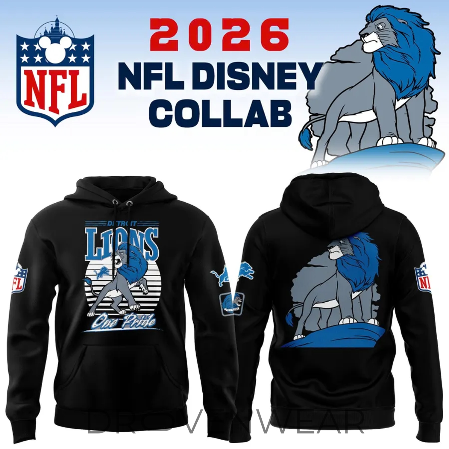 Disney X Detroit Lions Collaboration Graphic Limited Edition Hoodie Black Disney X Detroit Lions Collaboration Graphic Limited Edition Hoodie Black