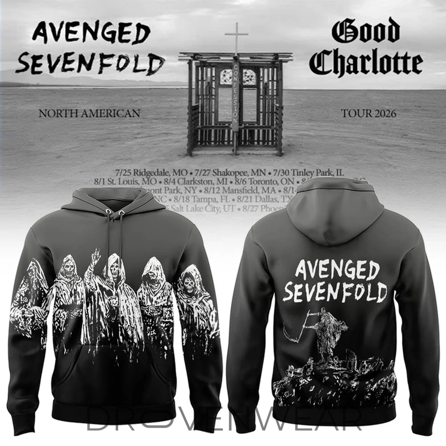 Limited Edition Avenged Sevenfold 2026 Two Four Seven Hoodie Limited Edition Avenged Sevenfold 2026 Two Four Seven Hoodie