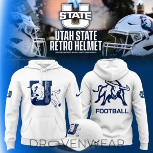 Utah State Aggies Retro Logo White Pullover Hoodie