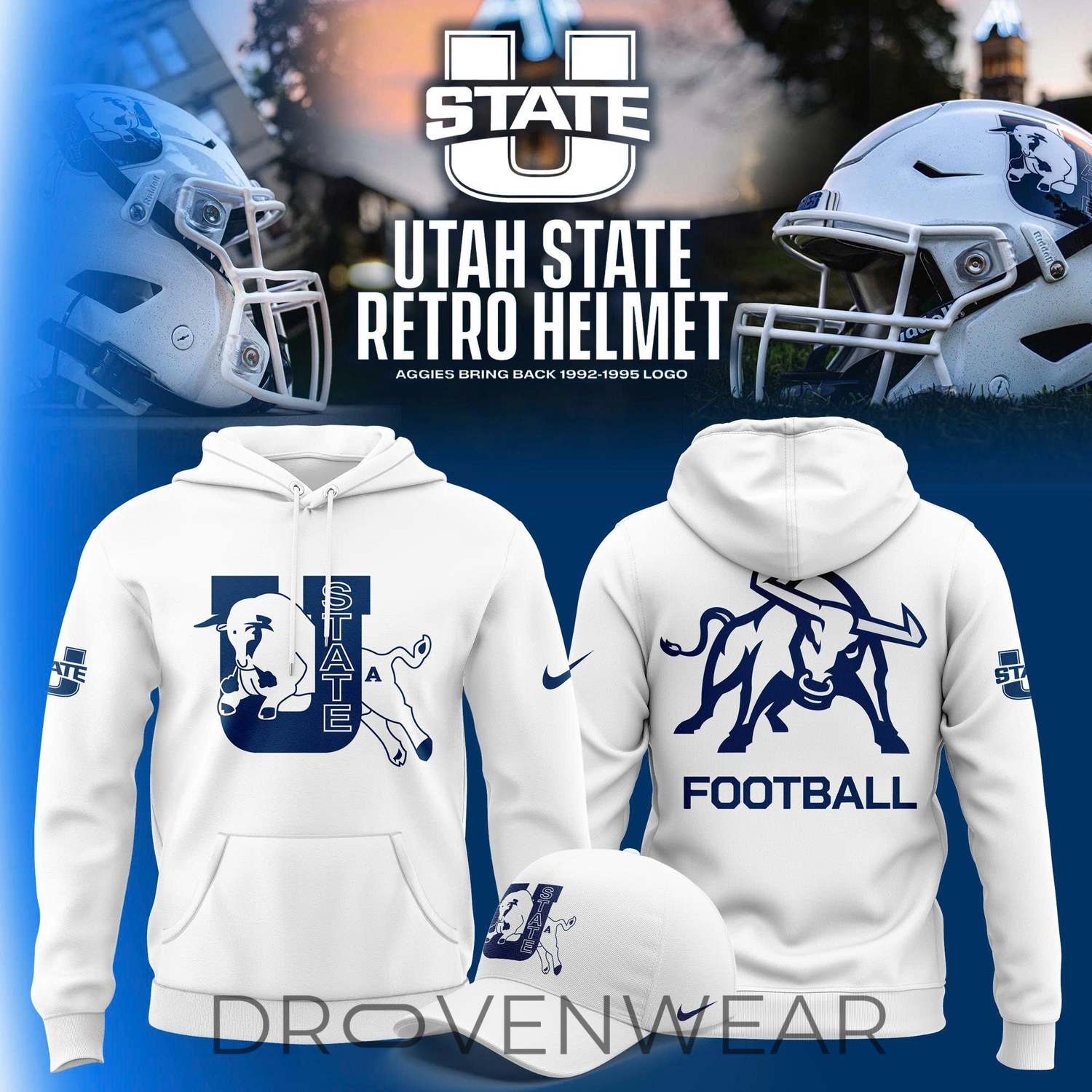 Utah State Aggies Retro Logo White Pullover Hoodie Utah State Aggies Retro Logo White Pullover Hoodie